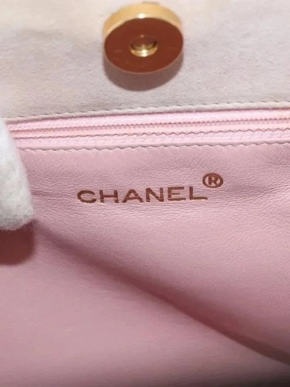 CHANEL Hand Bag Suede Pink Gold CC Auth BAZ810A